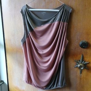 Asymmetrical Pink and Brown Cowl Neck Shirt